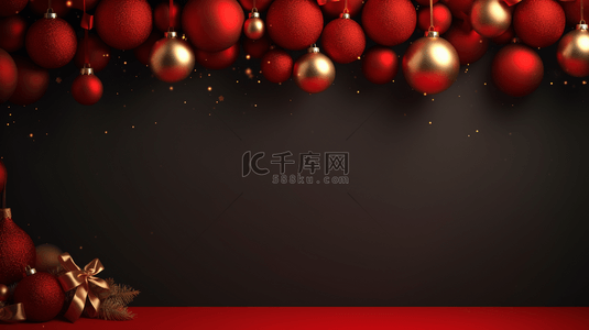 红色c4d背景图片_红底色圣诞球装饰背景10