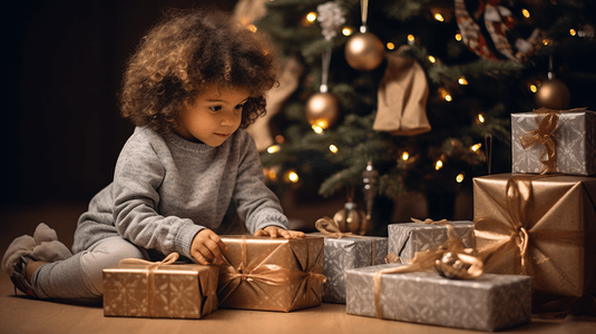 圣诞节拆礼物的儿童