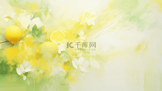 黄绿色背景图片_清新水果柠檬油彩质感油画质感背景