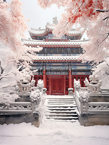 冬天古建筑背景图片_建筑宫殿宏伟冬天雪景6