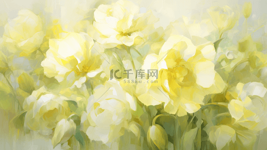 黄绿色背景图片_清新油彩质感柠檬黄花朵花卉花丛油画背景