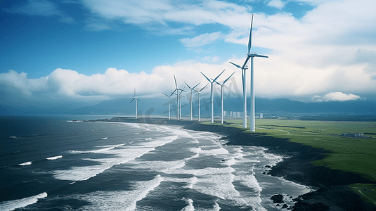 海边的风力发电摄影