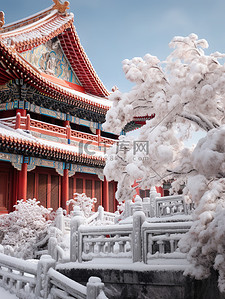 冬天古建筑背景图片_建筑宫殿宏伟冬天雪景19