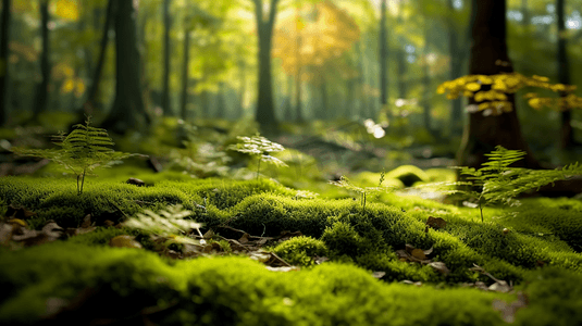 绿意盎然的草坪森林美景