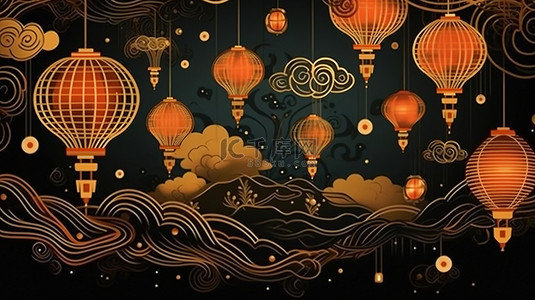 中国新年灯笼和云朵19