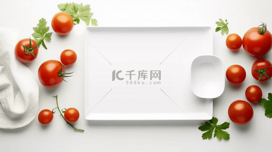 白色桌布上的新鲜果蔬场景背景