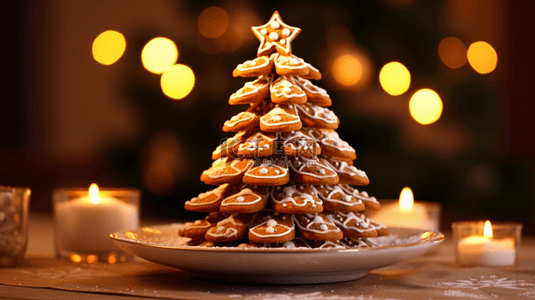 姜背景图片_圣诞节可爱姜饼干圣诞树背景