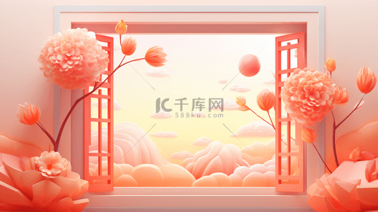 春节背景窗户背景图片_春节古典窗户鲜花装饰C4D背景7