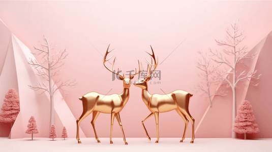 粉色圣诞节金色圣诞麋鹿背景
