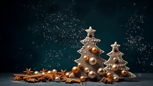 姜背景图片_圣诞节可爱姜饼干圣诞树背景