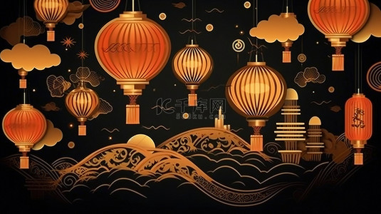 中国新年灯笼和云朵8