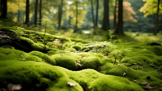 绿意盎然的草坪森林美景