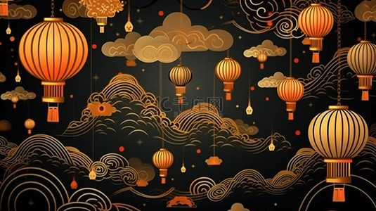 中国新年灯笼和云朵20