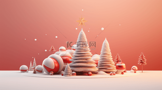 圣诞树雪花装饰背景图片_C4D圣诞树圣诞节装饰背景8