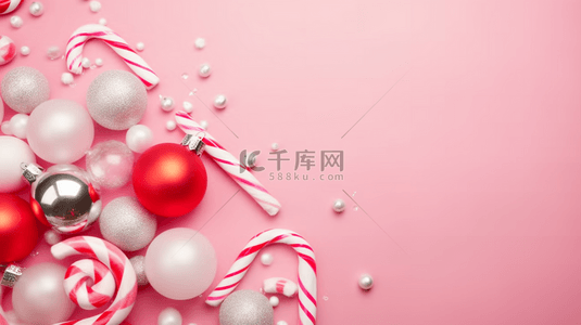 装饰小球背景图片_粉色圣诞节圣诞棒棒糖和小球