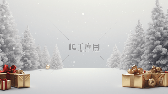 下雪礼物盒背景背景图片_雪中圣诞树装饰圣诞节背景1