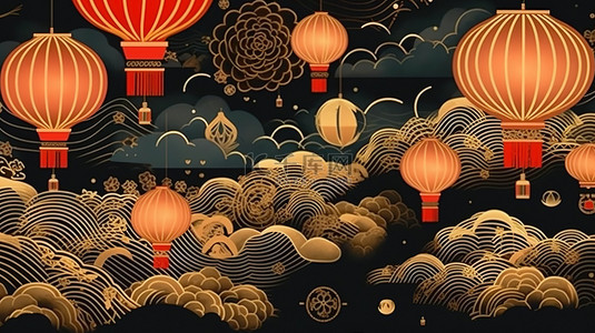 中国新年灯笼和云朵18
