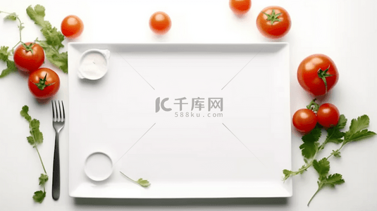 新鲜西红柿背景图片_白色桌布上的新鲜果蔬场景背景