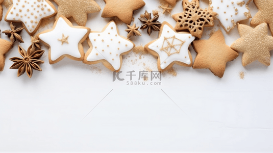 姜饼干背景图片_圣诞姜饼干圣诞节白色背景