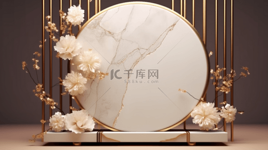 中国风电商背景图片_中国风复古金色花朵金色电商展台