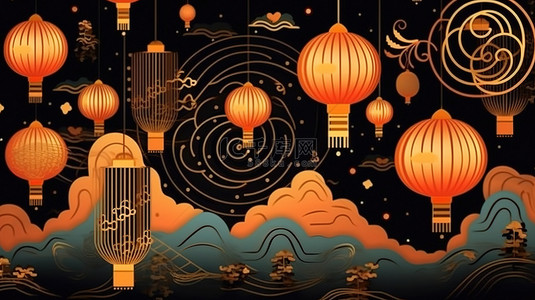 中国新年灯笼和云朵17