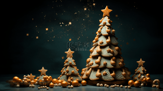 姜饼干背景图片_圣诞节可爱姜饼干圣诞树背景