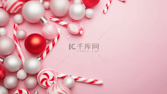 圣诞挂饰背景图片_粉色圣诞节圣诞棒棒糖和小球