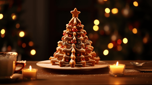 姜饼干背景图片_圣诞节可爱姜饼干圣诞树背景