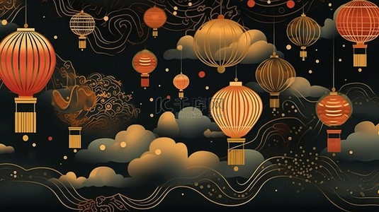 云朵和背景图片_中国新年灯笼和云朵16