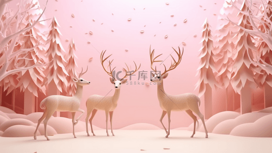 粉色圣诞节金色圣诞麋鹿背景