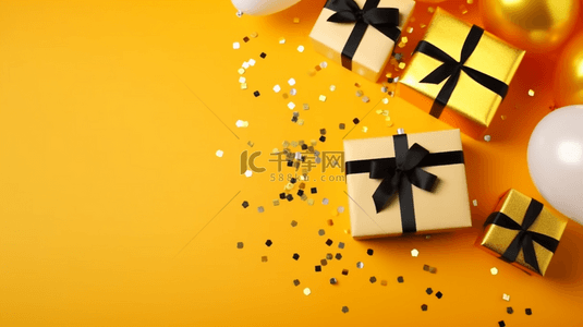 明黄色圣诞节圣诞气球和礼物背景