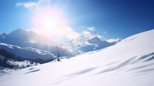 蓝天白云雪山美景