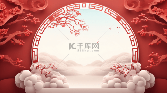 创意红色中国风背景图片_红色中国风山水创意背景1