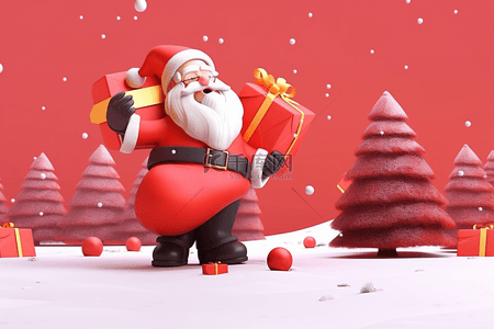 黑色为主背景图片_圣诞节圣诞老人c4d松树红色背景
