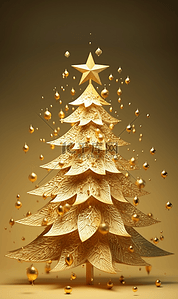 金色圣诞树简约背景图片_金色圣诞节质感立体简约背景