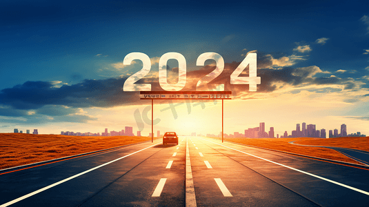 2024台历日历摄影照片_印有数字2024的空旷公路