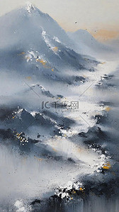 肌理磨砂初冬雪景国风水墨山水意境背景3