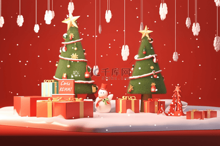 3d圣诞节展台背景礼盒松树
