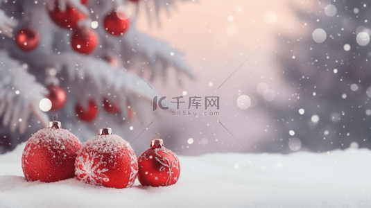 圣诞节雪地礼物背景图片_雪地红色圣诞球唯美背景6