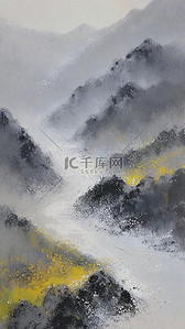 初冬暖阳背景图片_肌理磨砂初冬雪景国风水墨山水意境背景13