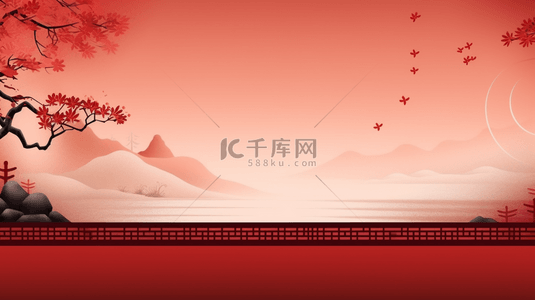 红色中国风山水创意背景2