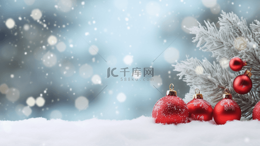圣诞节雪地礼物背景图片_雪地红色圣诞球唯美背景17