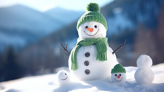可爱的提示箭头摄影照片_雪地中可爱的小雪人