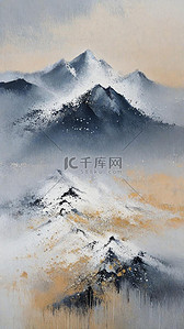 肌理磨砂初冬雪景国风水墨山水意境背景