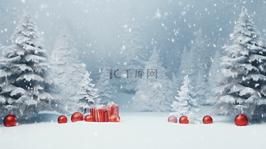 圣诞唯美背景背景图片_雪地红色圣诞球唯美背景15