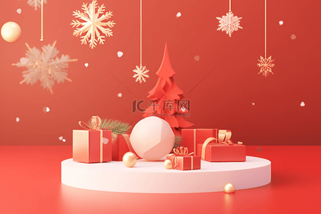 红色3礼盒背景图片_圣诞节新年3d立体背景