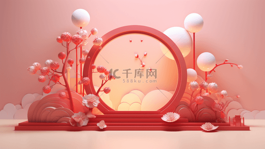 圆框气球背景图片_红色中国风喜庆饰品背景7