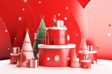 立体元素背景背景图片_圣诞节元素背景新年红色