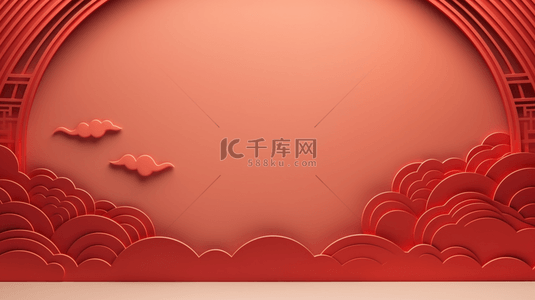红色中国风山水创意背景17