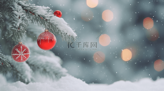 雪地红色圣诞球唯美背景3